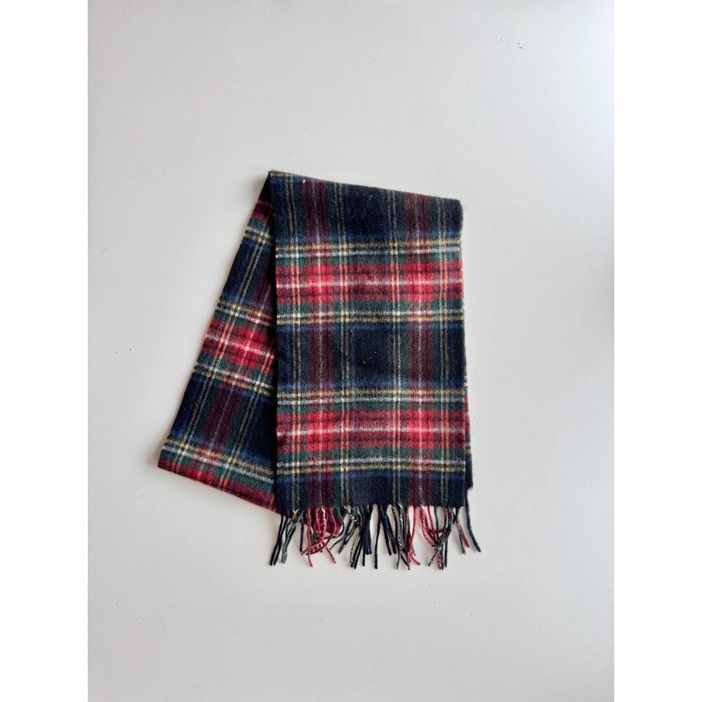 JAMES PRINGLE WEAVERS Black Stewart Tartan 100% Wool Fringed Rectangle Scarf